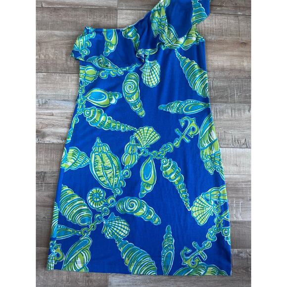 Lilly Pulitzer Robyn Seashell Nautical One Shoulder Ruffle Dress Size S - Picture 2 of 6
